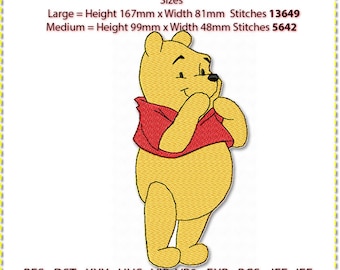 Pooh Stickdatei, Maschinenstickerei, Winnie. 3 farbig. 2 Größen