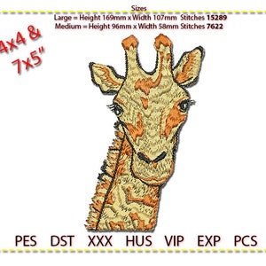 Giraffe Embroidery Design, Machine Embroidery, Textured stitching. 4 colour.