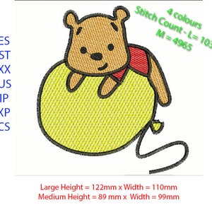 Kawaii Pooh on a Balloon Embroidery Design, Pooh Bear Machine Embroidery, Winnie the Pooh 4 colour