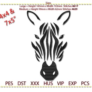 Zebra Embroidery Design, Machine Embroidery, Low stitch count. 1 colour. 4x4 and 7x5