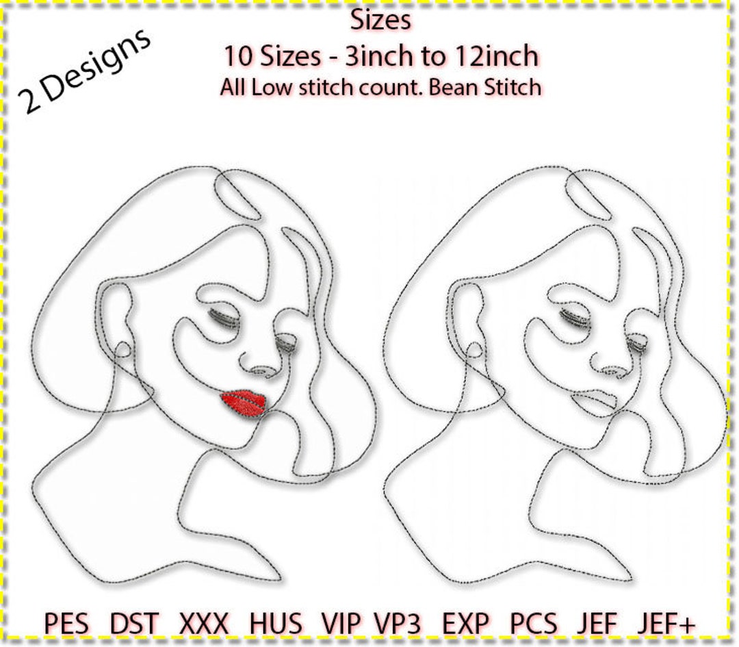 Face Line Art. Machine Embroidery, Line Art. Low Stitch Count. 1 Colour ...