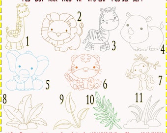 Paquete de diseños de bordado de animales de la selva (bordado a máquina)