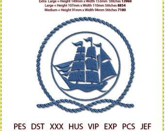 Nautical boat Embroidery Design, Motto Machine Embroidery, 3 sizes