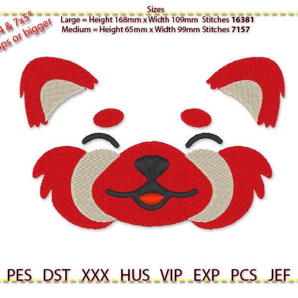 Red Panda Embroidery Design, Machine Embroidery, 4 colour.