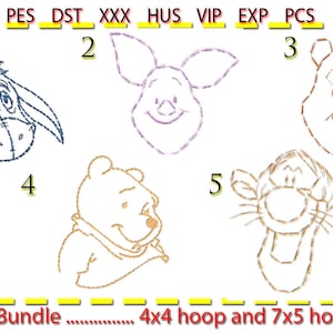 Bundle of Pooh. Sketch Embroidery Design, Machine Embroidery, Winnie the Pooh . Low stitch count. 1 colour. 4x4 & 5x7