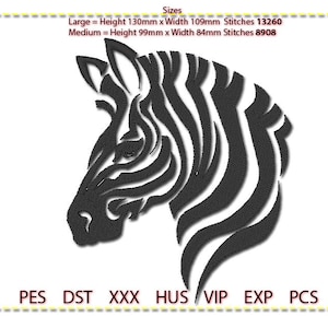 Zebra Embroidery Design, Machine Embroidery, Low stitch count. 1 colour.
