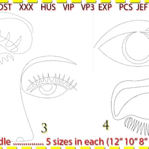 Eye Line Art Bundle (x4 each in five sizes) Embroidery Design, Machine Embroidery, Line Art. Low stitch count. 1 and 2colour.
