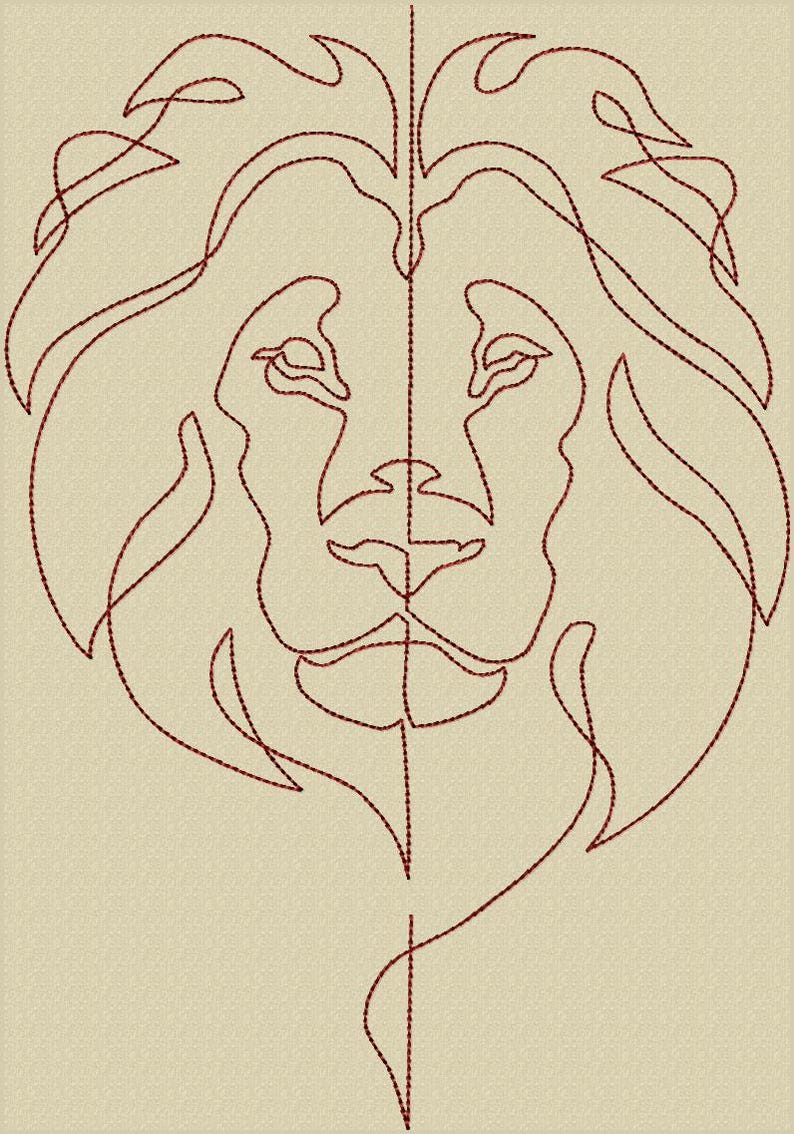 Lion Line Art Embroidery Design: Machine Embroidery, 5 Sizes (digital ...