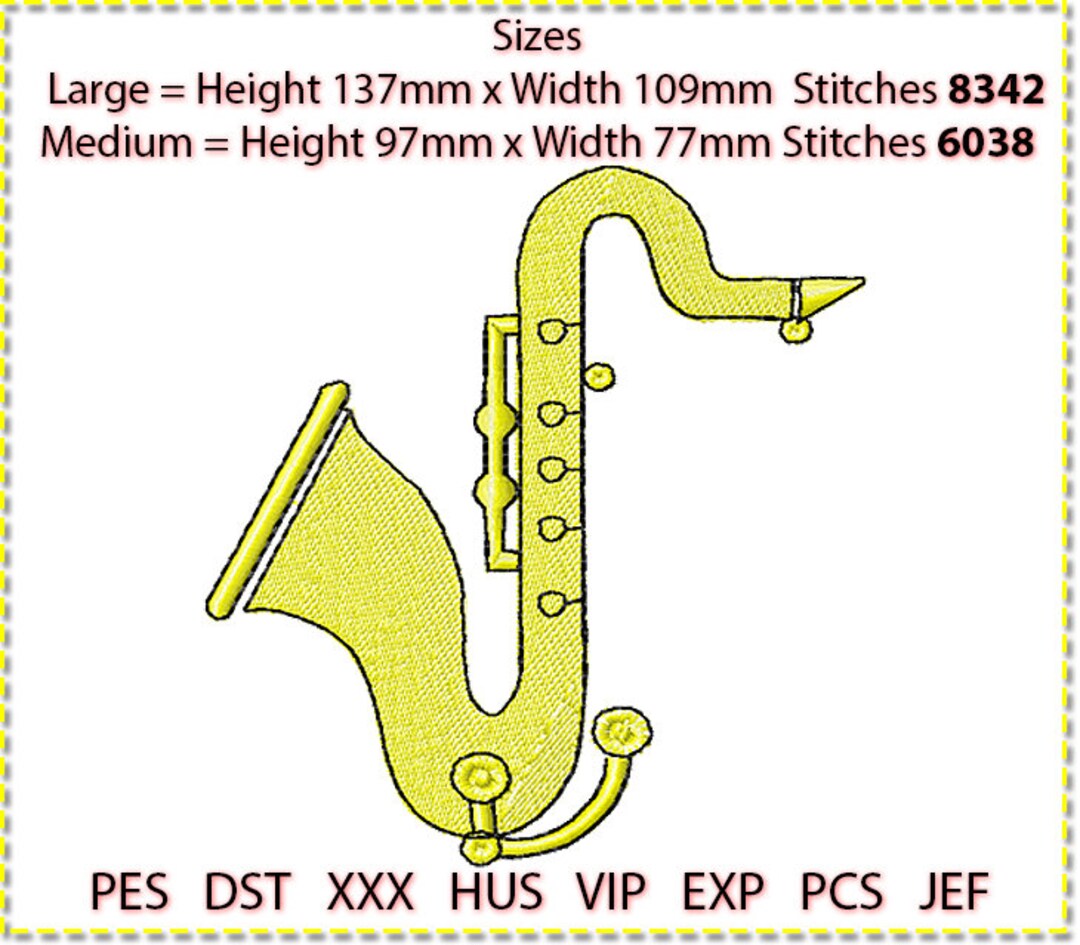Sax Embroidery Design Motto Machine Embroidery 2 Sizes. Low Etsy
