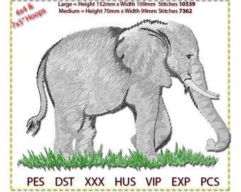 Elephant Embroidery Design, Machine Embroidery, Low stitch count. 5 colour.