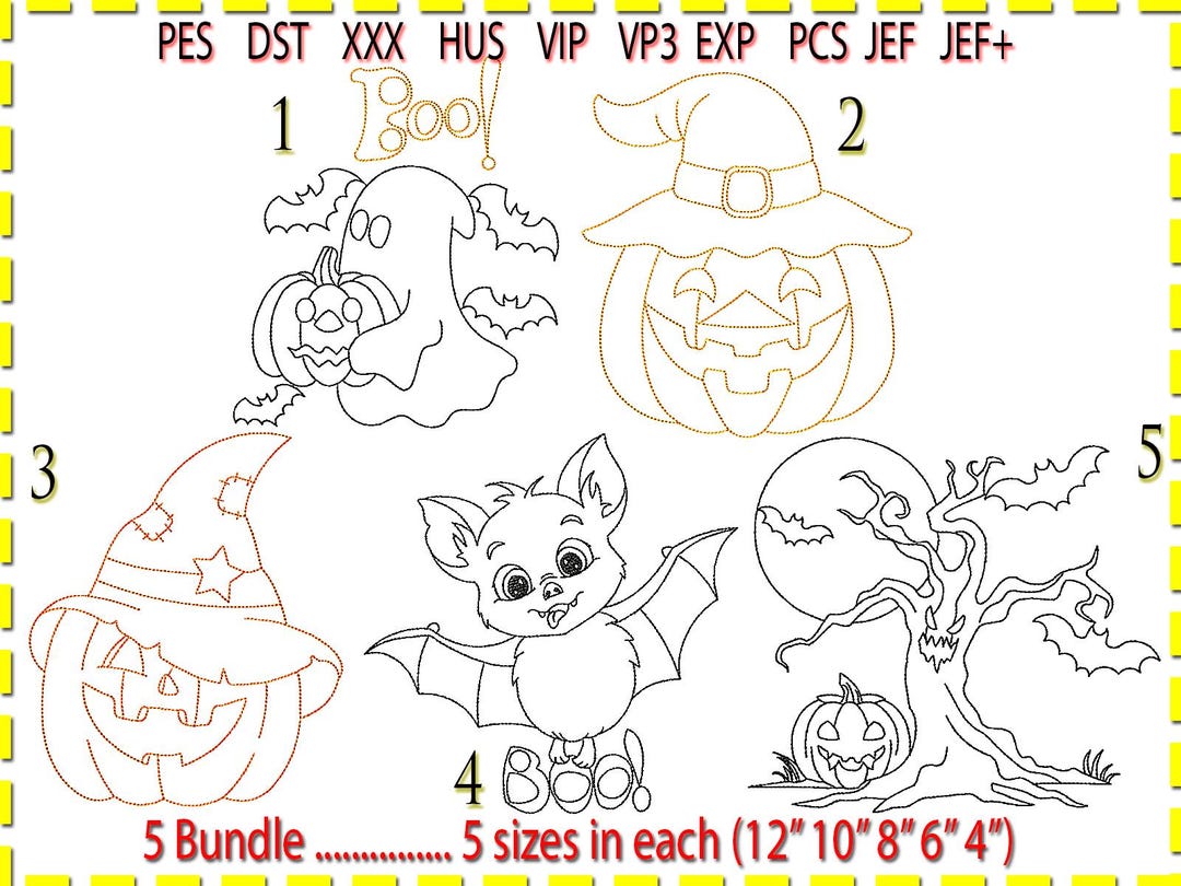 Halloween Embroidery Design Bundle: 5 Machine Designs (5 Sizes) - Etsy