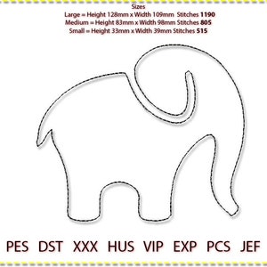 Elephant 2 Machine Embroidery, Line Art. Low stitch count. 1 colour. Bean stitch embroidery