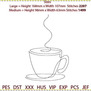 Cup Line Art Machine Embroidery, Line Art. Low stitch count. 1 colour. Bean stitch.