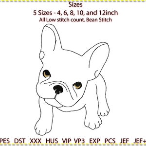 FRENCHIE Embroidery Design, Machine Embroidery, 5 sizes. Low stitch count. 2 colour  Line Art. 4&quot; 6&quot; 8&quot; 10&quot; 12&quot; French bulldog