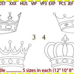 Crown Line Art Bundle (x4 each in five sizes) Embroidery Design, Machine Embroidery, Line Art. Low stitch count. 1 and 2colour.