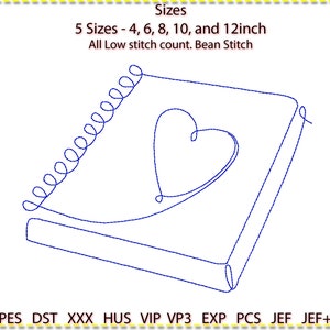 Notepad Machine Embroidery, Line Art. Low stitch count. 1 colour. Bean stitch. 5 sizes 12, 10, 8, 6, 4 inch