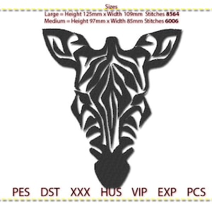 Zebra Embroidery Design, Machine Embroidery, Low stitch count. 1 colour.