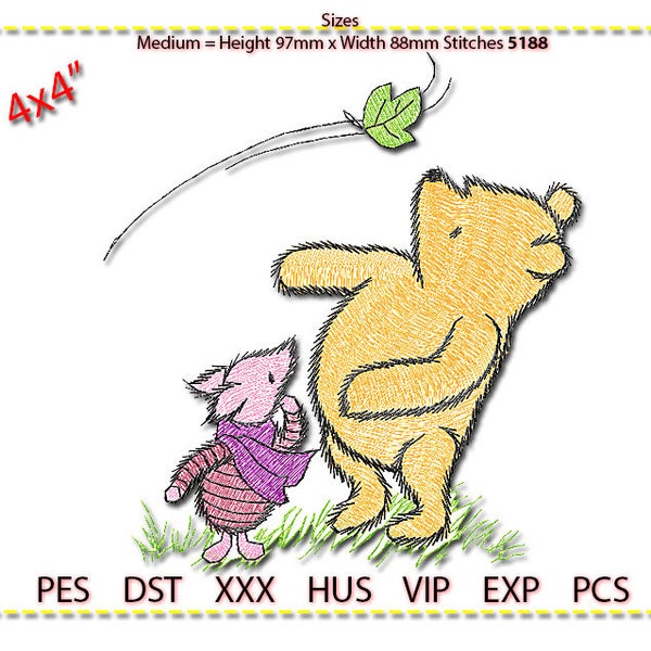 Classic Pooh und Ferkel Embroidery Design, Classic Pooh Bear. Maschinenstickerei, Winnie mit Ferkel. 4x4 5x6 und 6x7