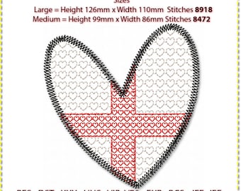 I Love England Flag Embroidery Design, Motto Machine Embroidery, 3 colour. England Flag in heart.