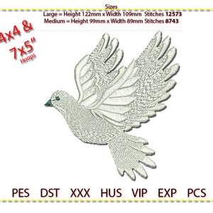 Dove Embroidery Design, Machine Embroidery, Textured stitching. 2 colour.