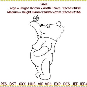 Pooh with bee Embroidery Design, Machine Embroidery, Winnie the Pooh . Low stitch count. 1 colour. 2 sizes