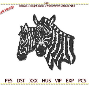 Zebra Heads Embroidery Design, Machine Embroidery, Low stitch count. 2 colour.