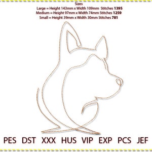 Wolf/Fox Machine Embroidery, Line Art. Low stitch count. 1 colour. Bean stitch