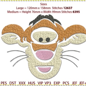 Tigger Face Embroidery Design, Machine Embroidery,  4 colour. 2 sizes