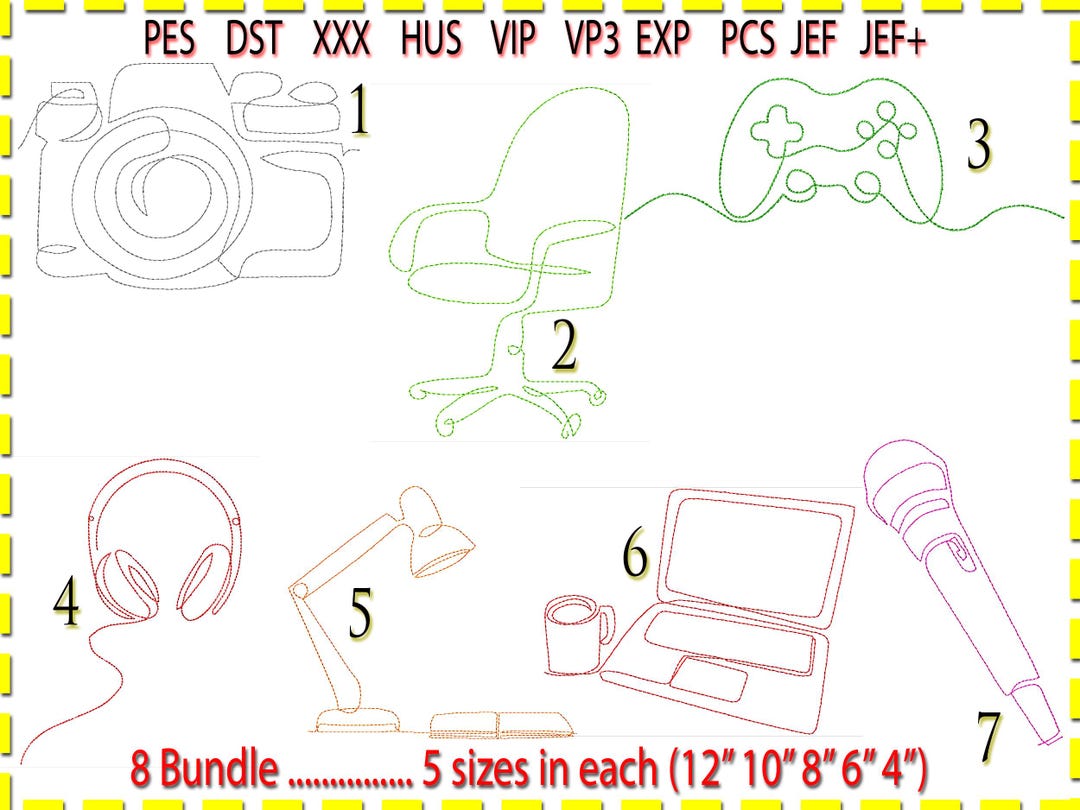 Tech Line Art Embroidery Designs: Office & Studio Bundle (digital ...