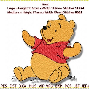 Pooh Embroidery Design, Pooh Bear Machine Embroidery, Winnie. 3 colour.