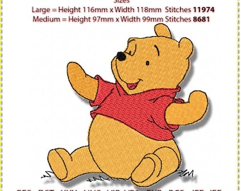 Pooh Bär Stickdatei: Winnie in 3 Farben (Digitaler Download)