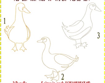 Bird Line Art Embroidery Design Bundle: 5 Sizes (Digital Download)