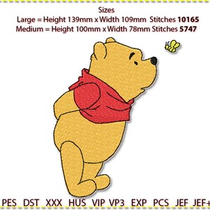 Pooh with Bee Embroidery Design, Machine Embroidery, Winnie. 4 colour. 2 sizes