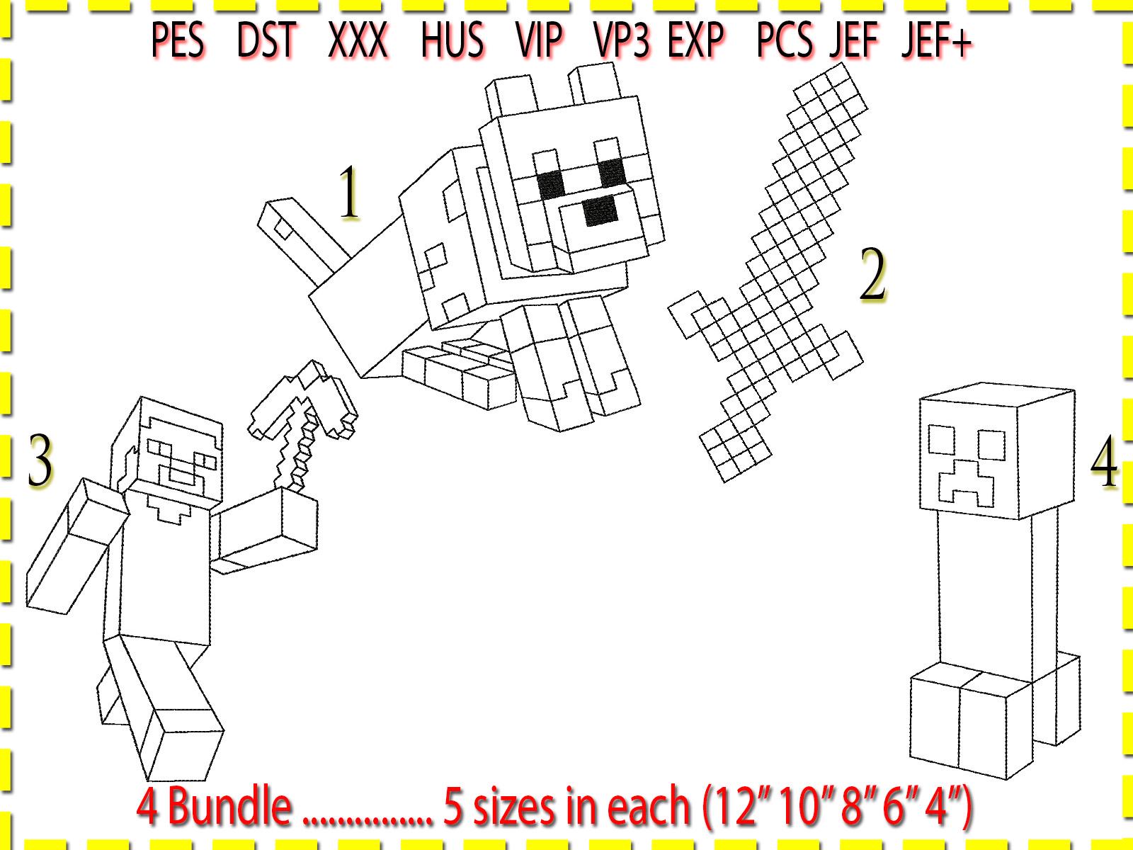 Minecraft Embroidery Pattern Minecraft Line Art Embroidery Design Bundle (digital Download) - Etsy