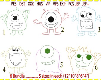 Monster Line Art Embroidery Design: Low Stitch Count Bundle (Digital Download)