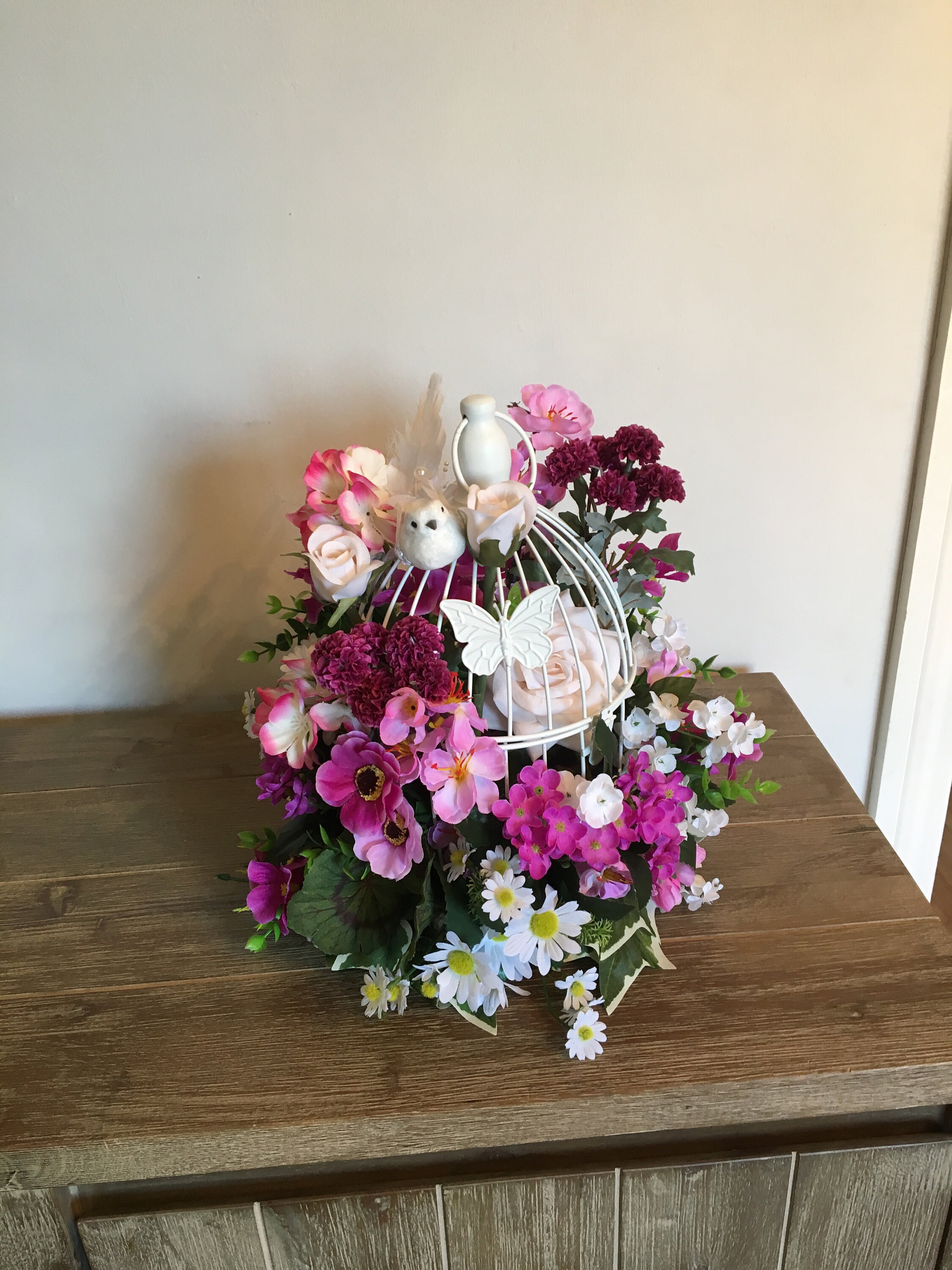 Floral Arrangement Home Decor Bird Cage Gift Pink Etsy
