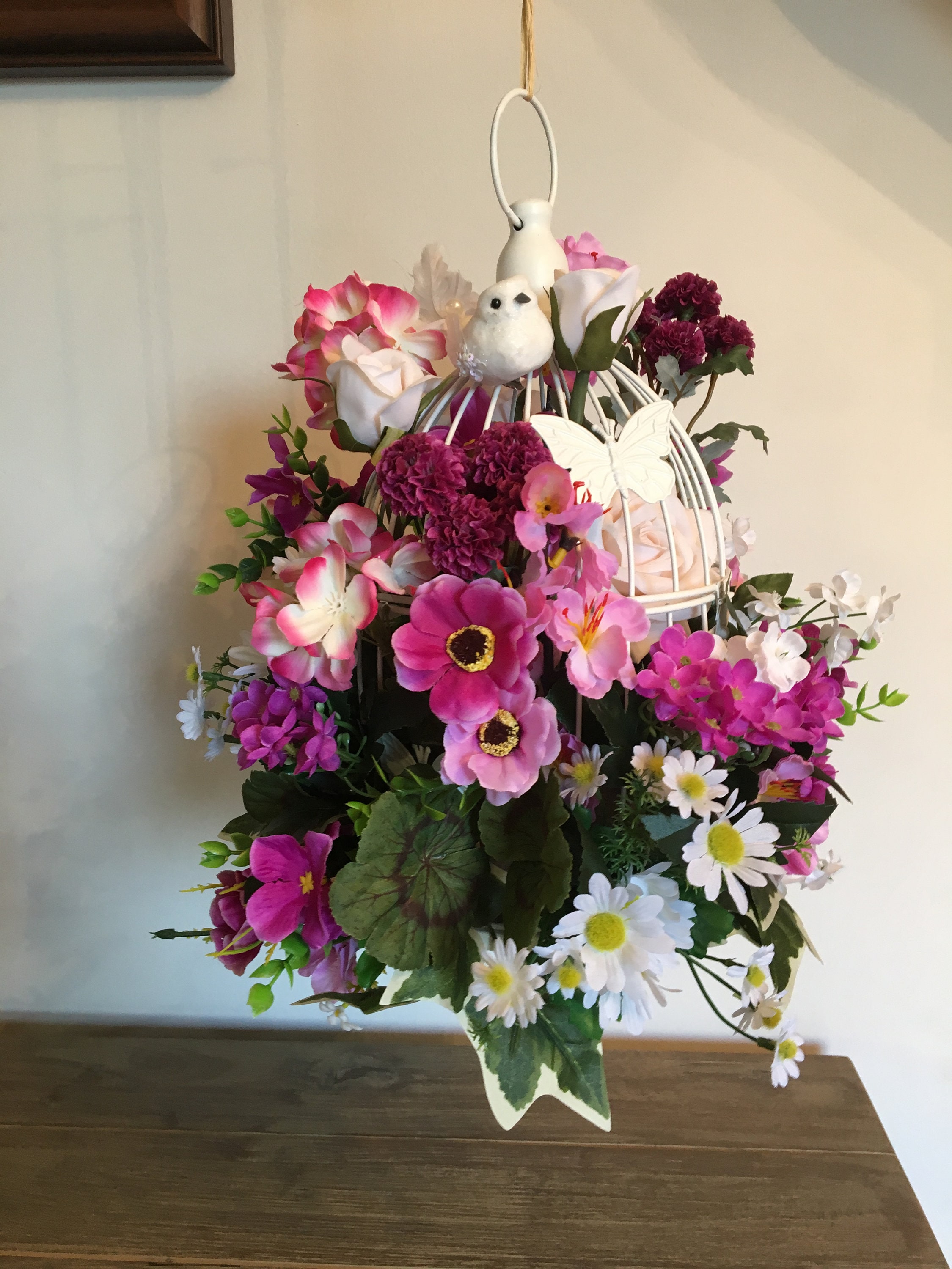 Floral Arrangement Home Decor Bird Cage Gift Pink Etsy