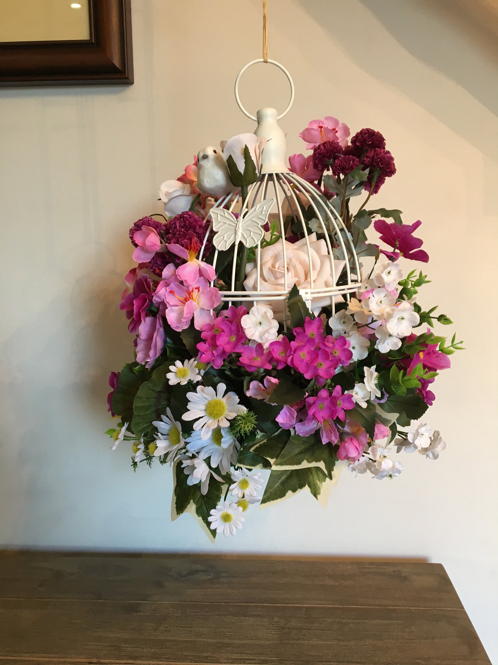 Floral Arrangement Home Decor Bird Cage Gift Pink Etsy