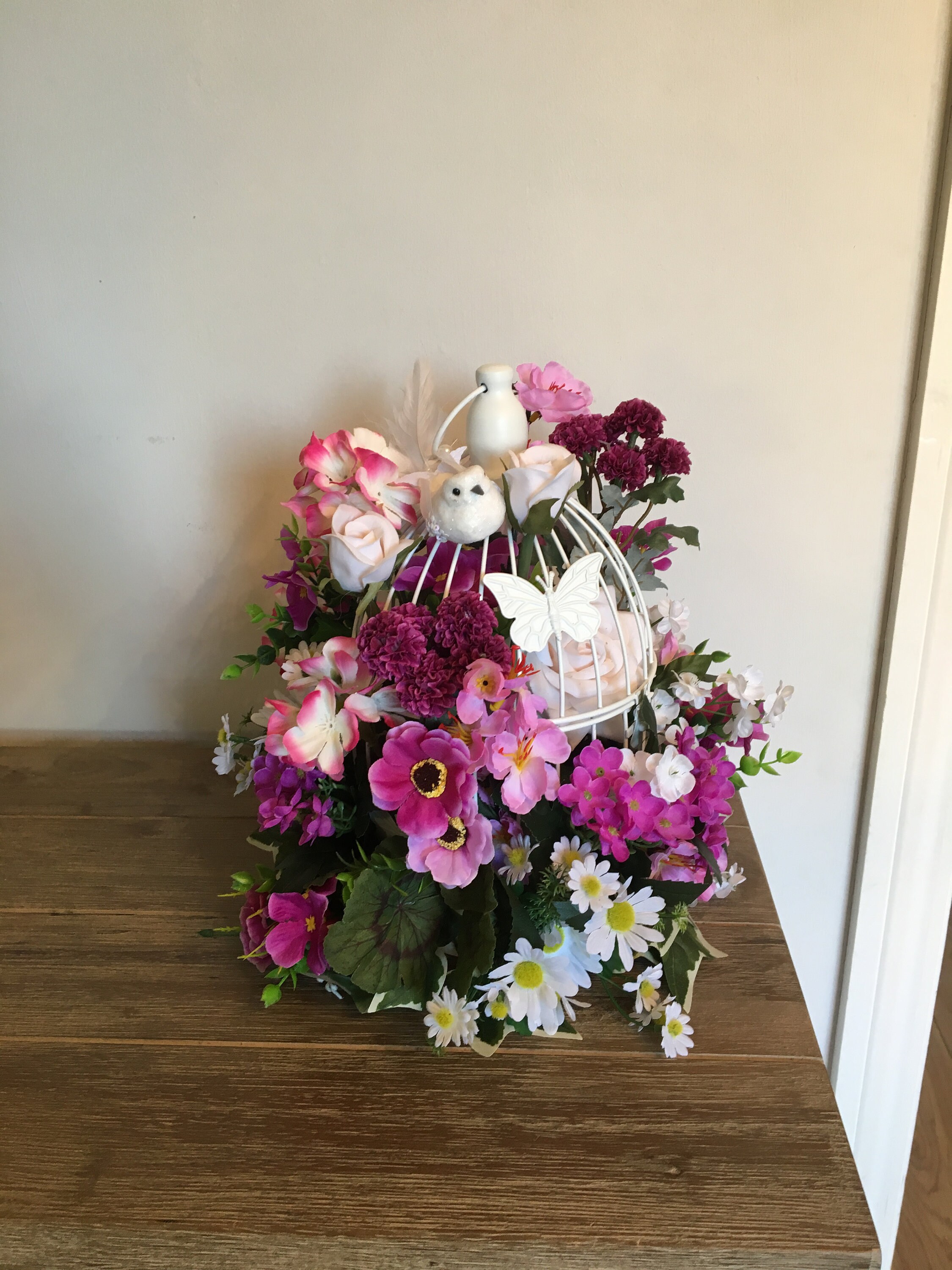 Floral Arrangement Home Decor Bird Cage Gift Pink Etsy