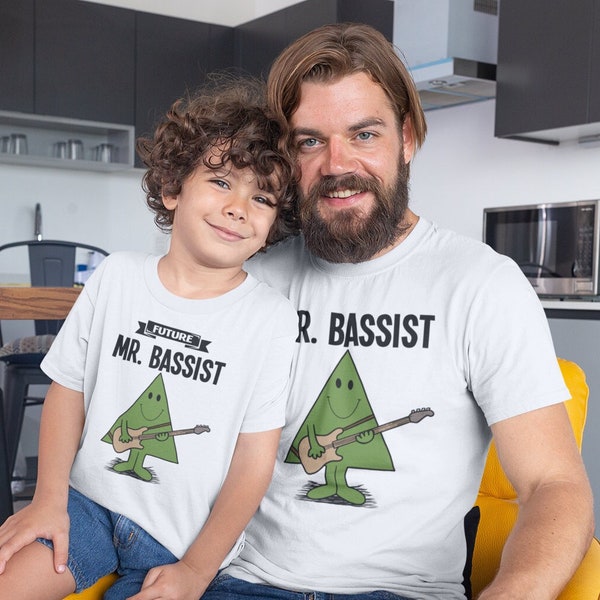 MR FUTURE BASSIST T-Shirt, Bass Guitar Mens Kids Baby Family Matching Organic Cotton, Father Son Sustainable Gift Set