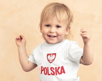 BABY Polska POLOGNE Nom Badge T-Shirt Football Coton Bio, Garçons Filles Babys Unisexe Fit Cadeau durable