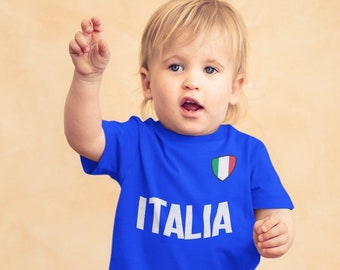 BABY of Kinderen ITALIA Italië Voetbal T-Shirt, Naam &Flag Chest Badge Biologisch Katoen, Jongens Meisjes Duurzaam Cadeau