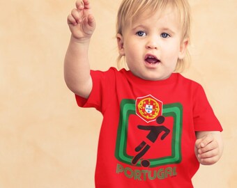 BABY or KIDS PORTUGAL Football T-Shirt, Organic Cotton Retro Square Player, Boys Girls Sustainable Gift