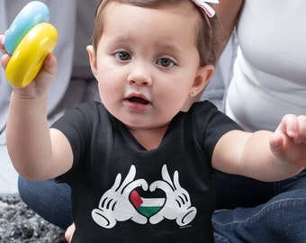 Baby or Kids PALESTINE T-Shirt Cartoon Flag LOVE Peace, Made From Organic Cotton Boys Girls Babies