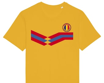 Romania Retro Strip T-Shirt, Adults Kids Baby Family Country,  Football Patriotic