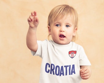 BABY or Kids CROATIA Football T-Shirt, Name & Flag World Cup 2026