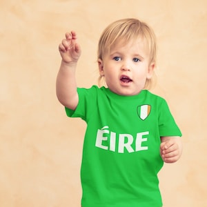 BABY or Kids EIRE Ireland Football T-Shirt, Name & Flag Chest Badge Boys Girls ST Patricks Day