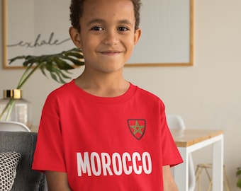BABY or Kids MOROCCO Football T-Shirt, Name & Flag World Cup 2026
