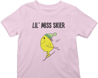 Kids Lil Miss SKIER - Sustainable Gift For Girls Skiing Organic Cotton T-Shirt