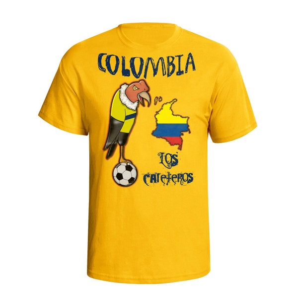 T-shirt de mascotte de football COLOMBIE, Homme Femmes Enfants T-shirt en coton biologique Cadeau durable